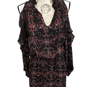 Stunning Parker cold shoulder Boho Black and Red Floral Dress Small